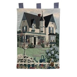 Vintage My Grandmothers House Cottage Woven Tapestry Rod Wall Hanging Gobelin